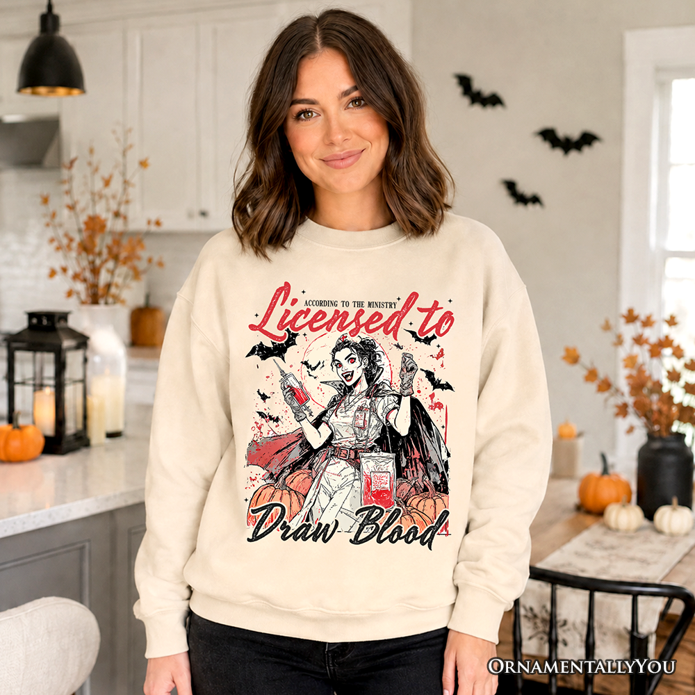 Licensed to Draw Blood Halloween Nurse Sweatshirt, Groovy Sweater for Spooky Season - Grazingbelles