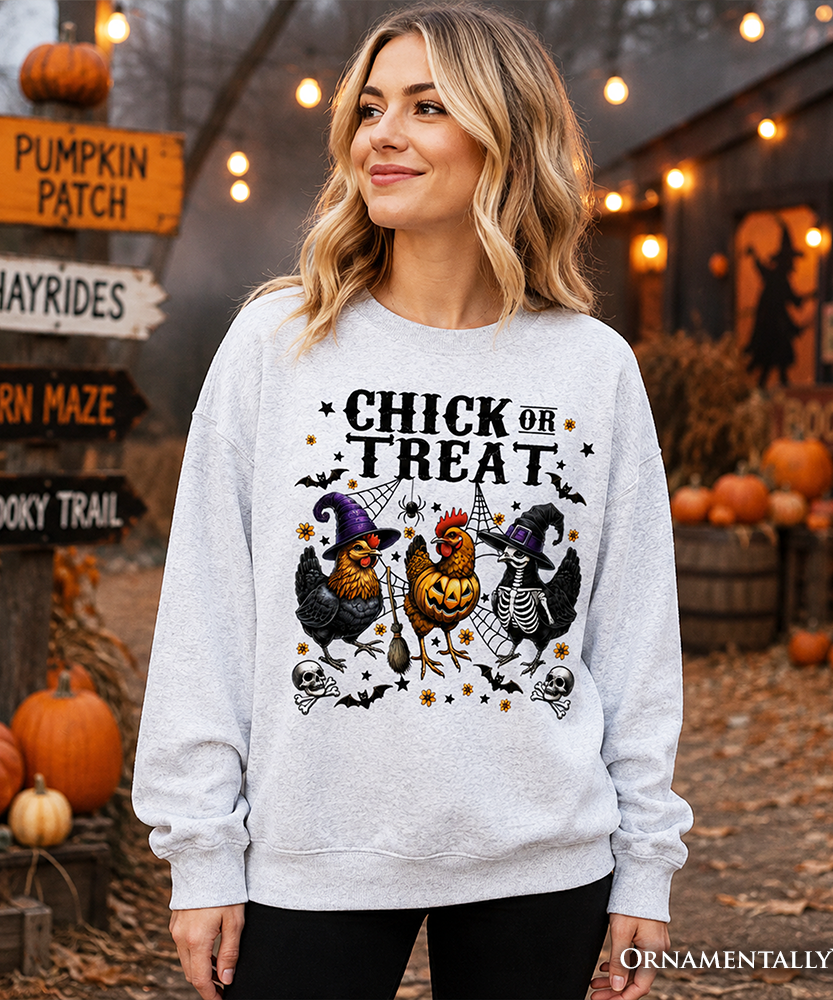 Chick or Treat Chicken Sweatshirt, Funny Farmhouse Halloween Sweate - Grazingbelles