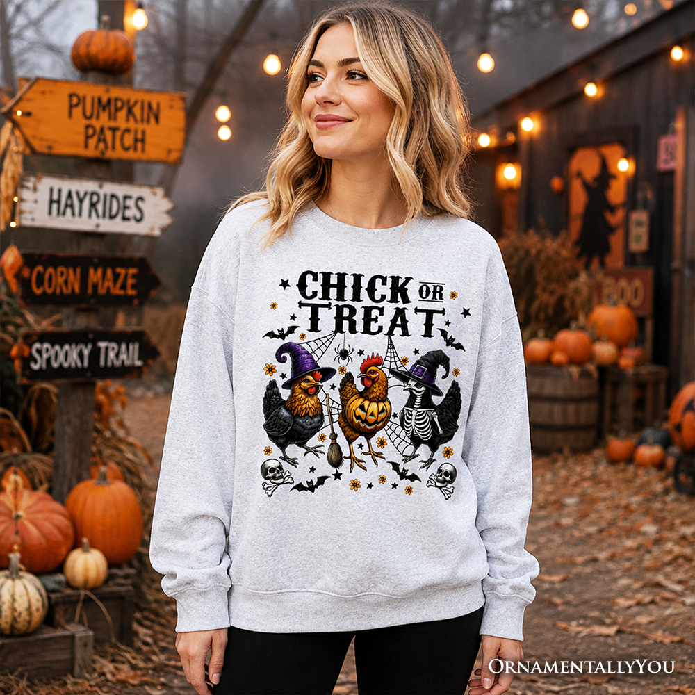 Chick or Treat Chicken Sweatshirt, Funny Farmhouse Halloween Sweate - Grazingbelles