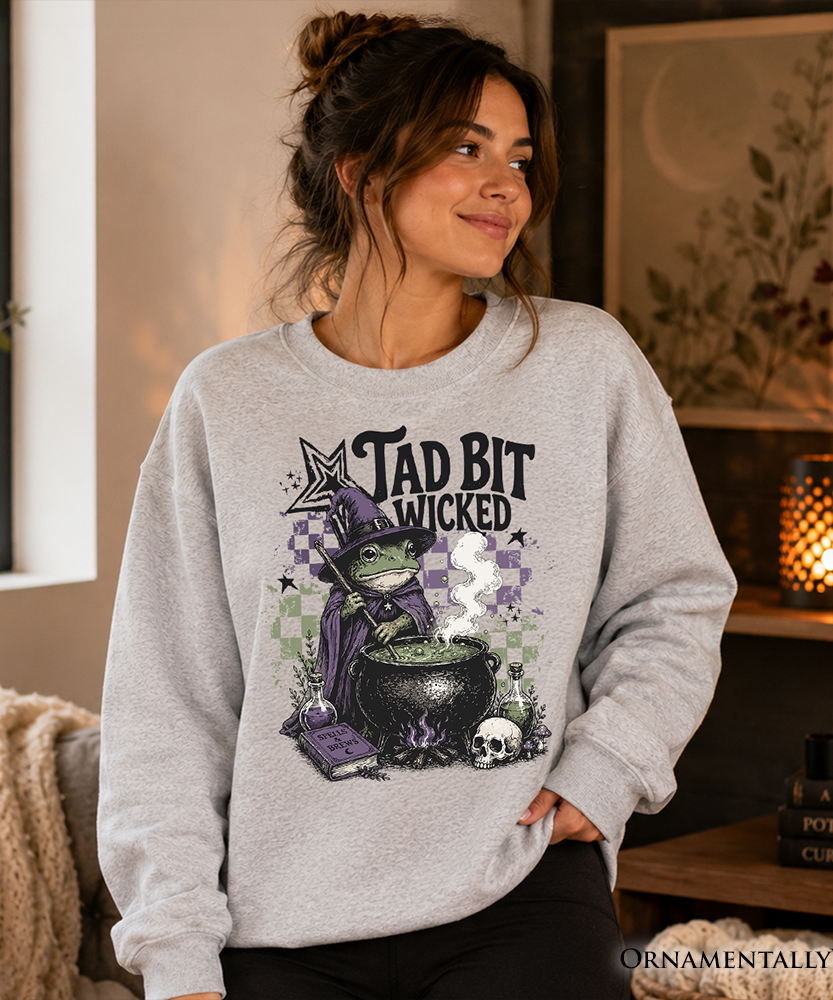 Tad Bit Wicked Frog Witch Sweatshirt, Spooky Halloween Cauldron Sweater - Grazingbelles