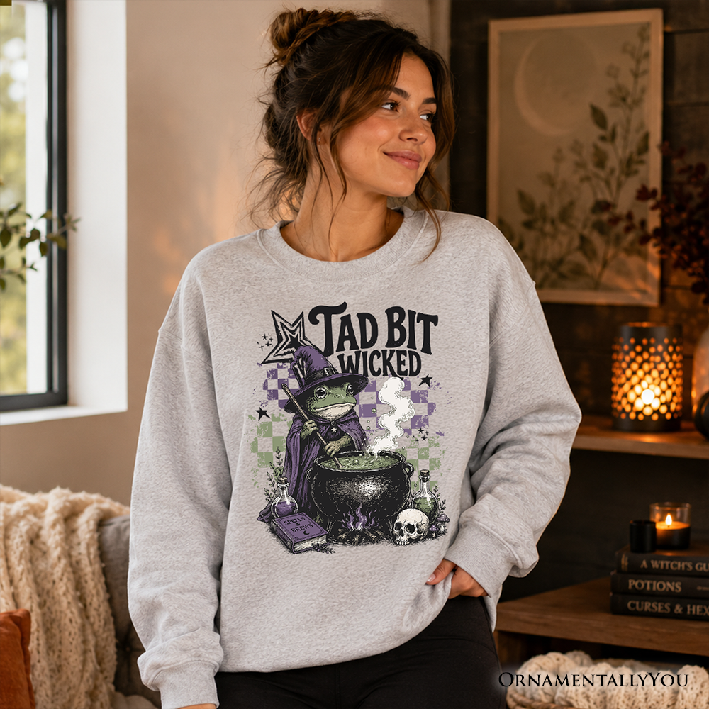 Tad Bit Wicked Frog Witch Sweatshirt, Spooky Halloween Cauldron Sweater - Grazingbelles