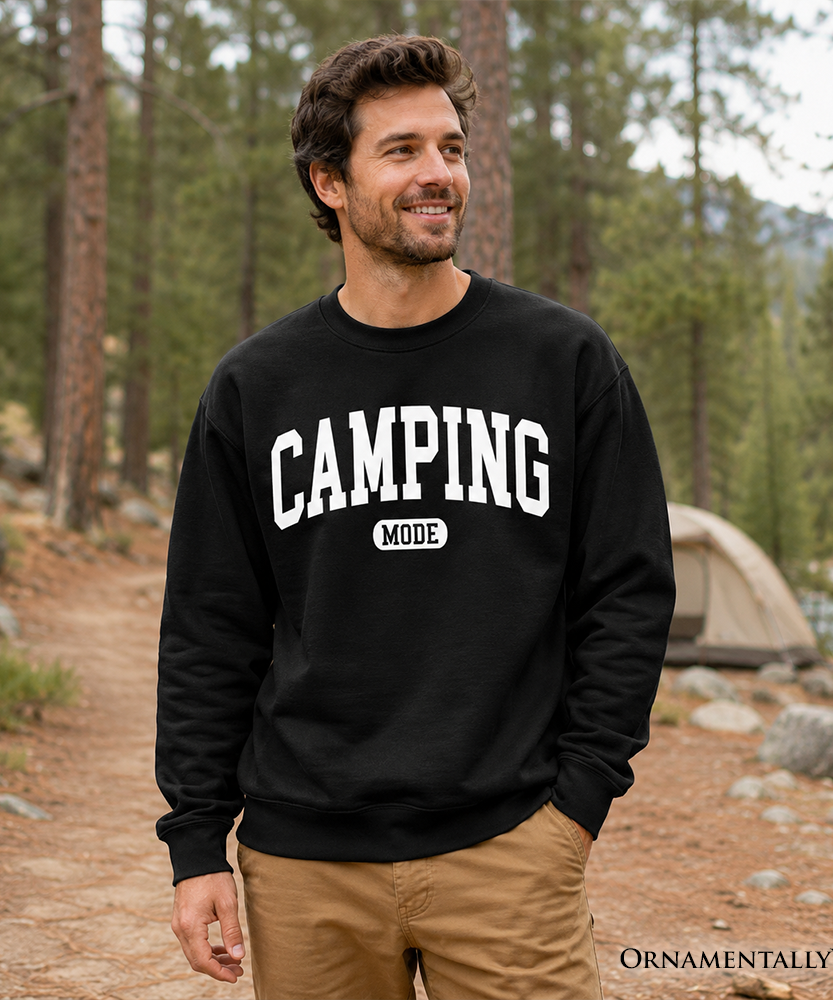 Camping Mode Varsity Sweatshirt, Minimalist Outdoors Sweater - Grazingbelles