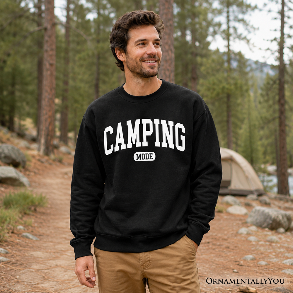 Camping Mode Varsity Sweatshirt, Minimalist Outdoors Sweater - Grazingbelles