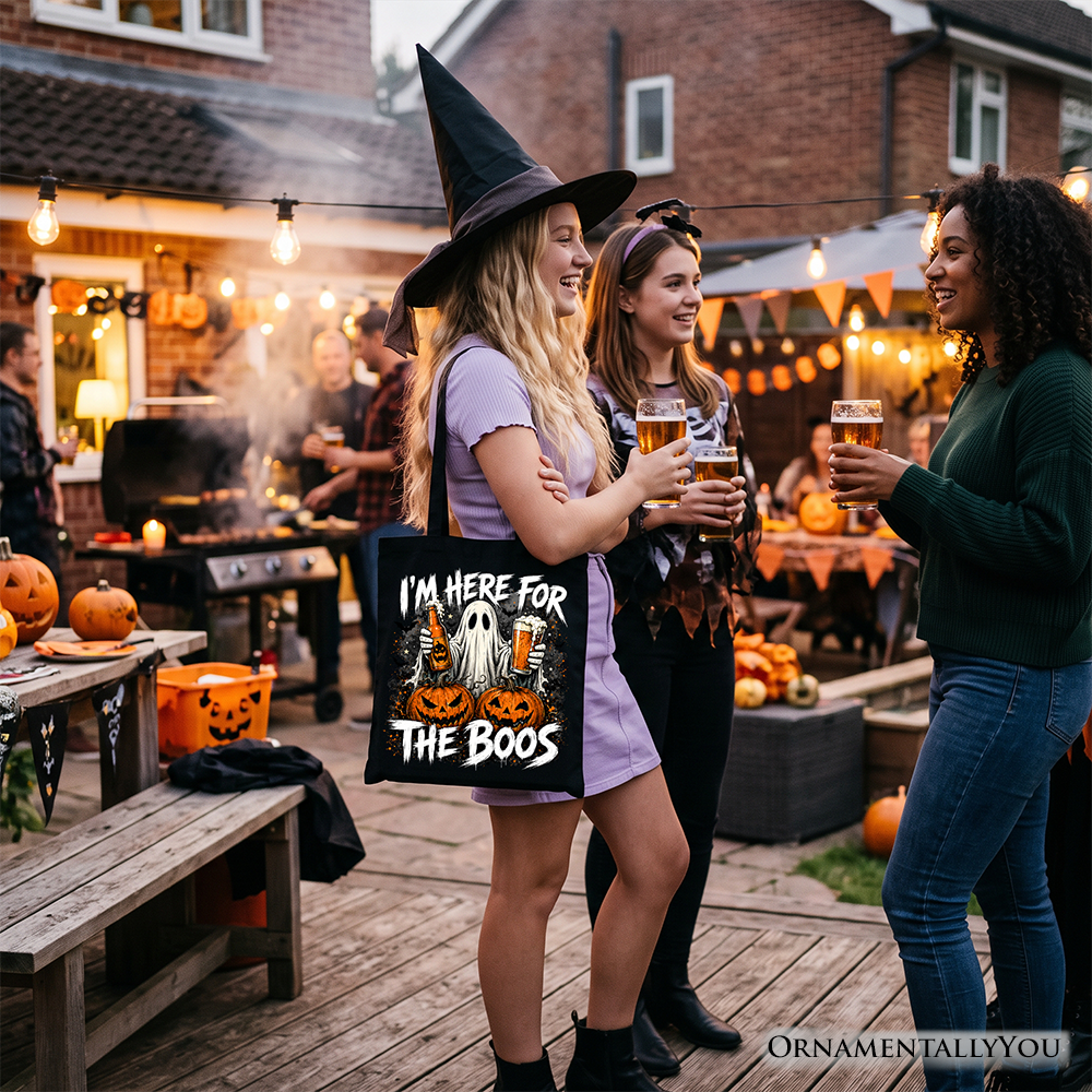 I’m Here for the Boos Ghost Tote Bag, Funny Halloween Beer Pumpkin Gift Shopper - Grazingbelles