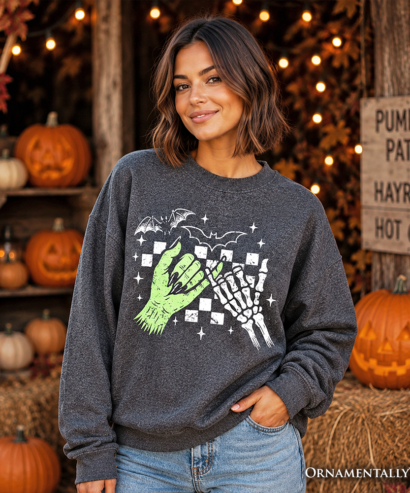 Monster Skeleton Pinky Promise Sweatshirt, Funny Spooky Halloween Sweater - Grazingbelles