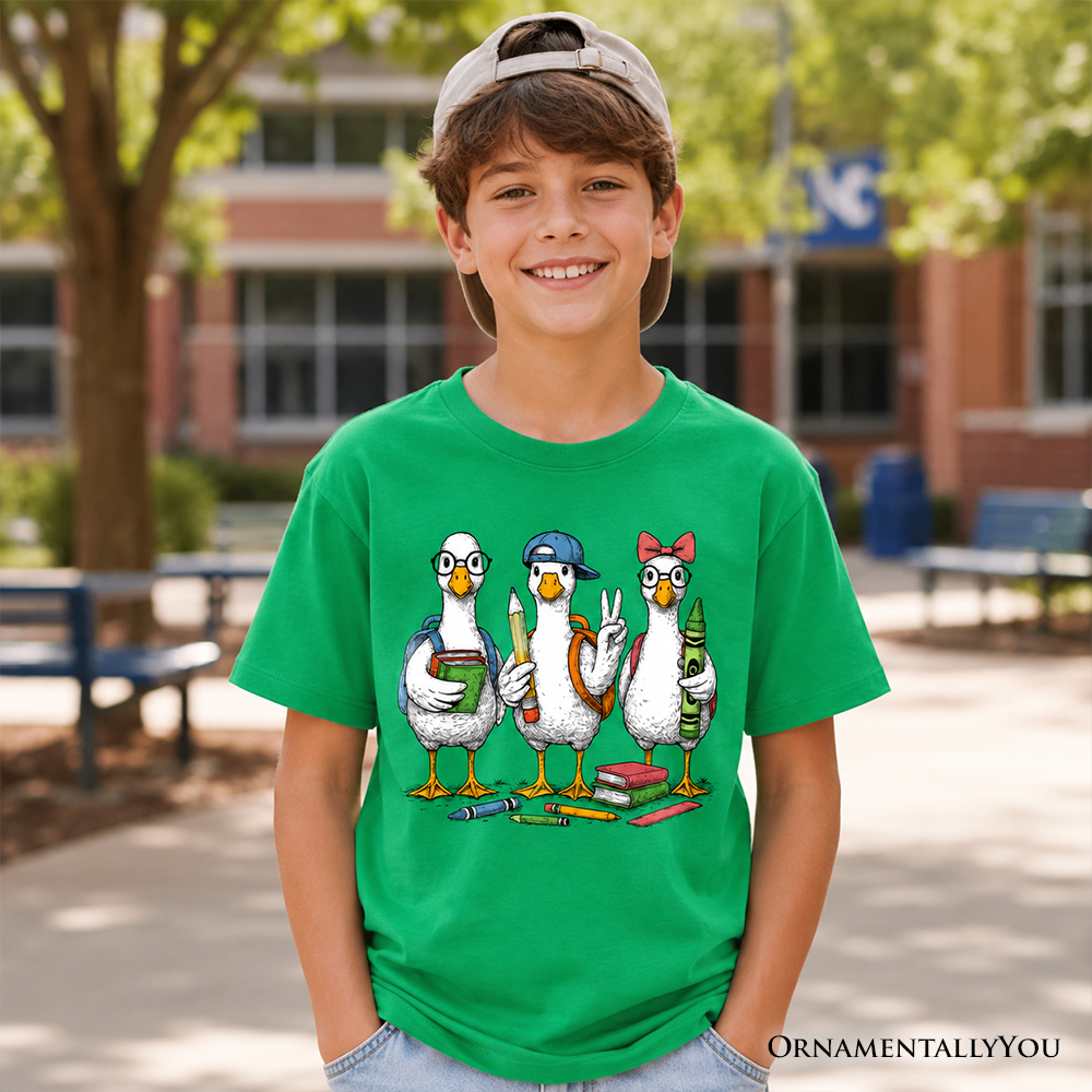 Kids Goose Back to School T-Shirt, Cute Youth Student Classroom Tee - Grazingbelles