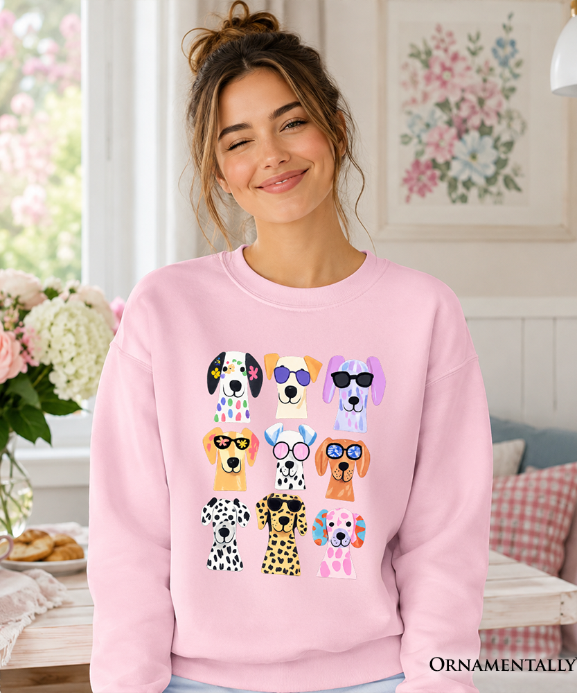 Colorful Dogs Sweatshirt, Animals Breeds Summer Sweater - Grazingbelles