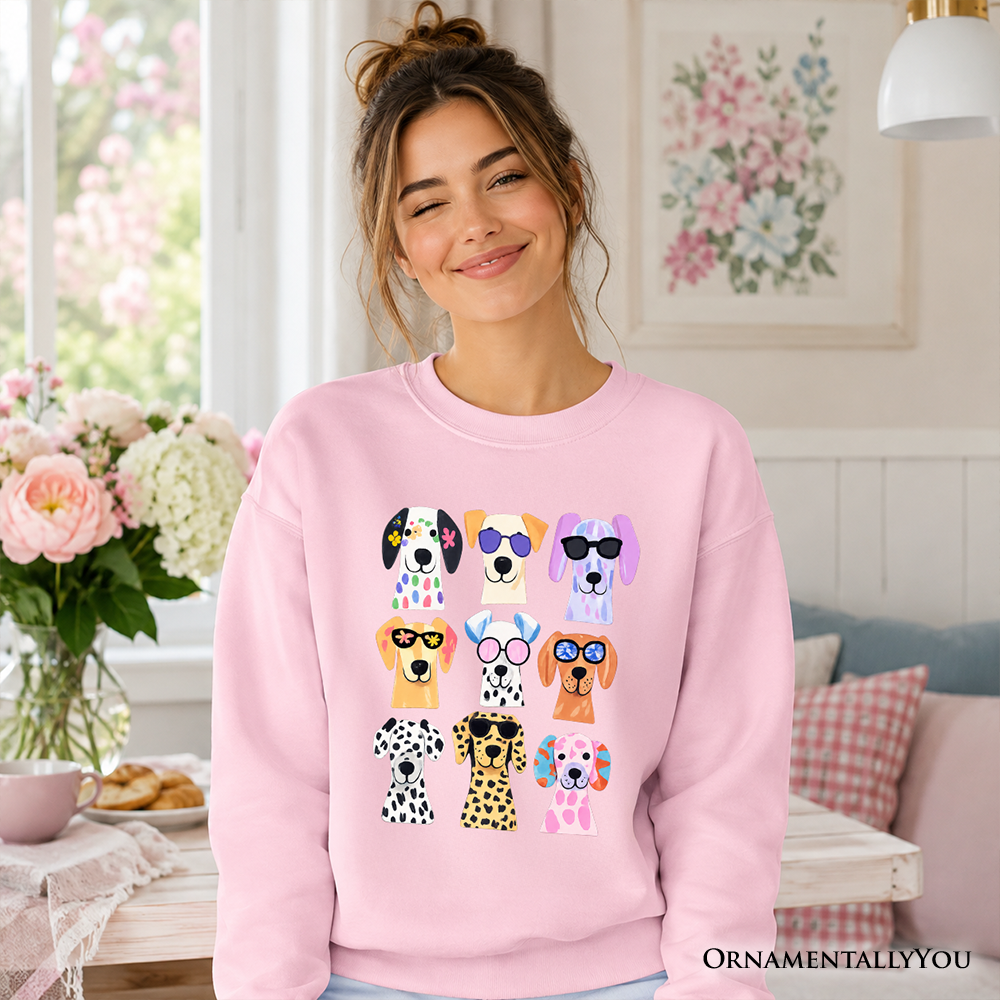 Colorful Dogs Sweatshirt, Animals Breeds Summer Sweater - Grazingbelles