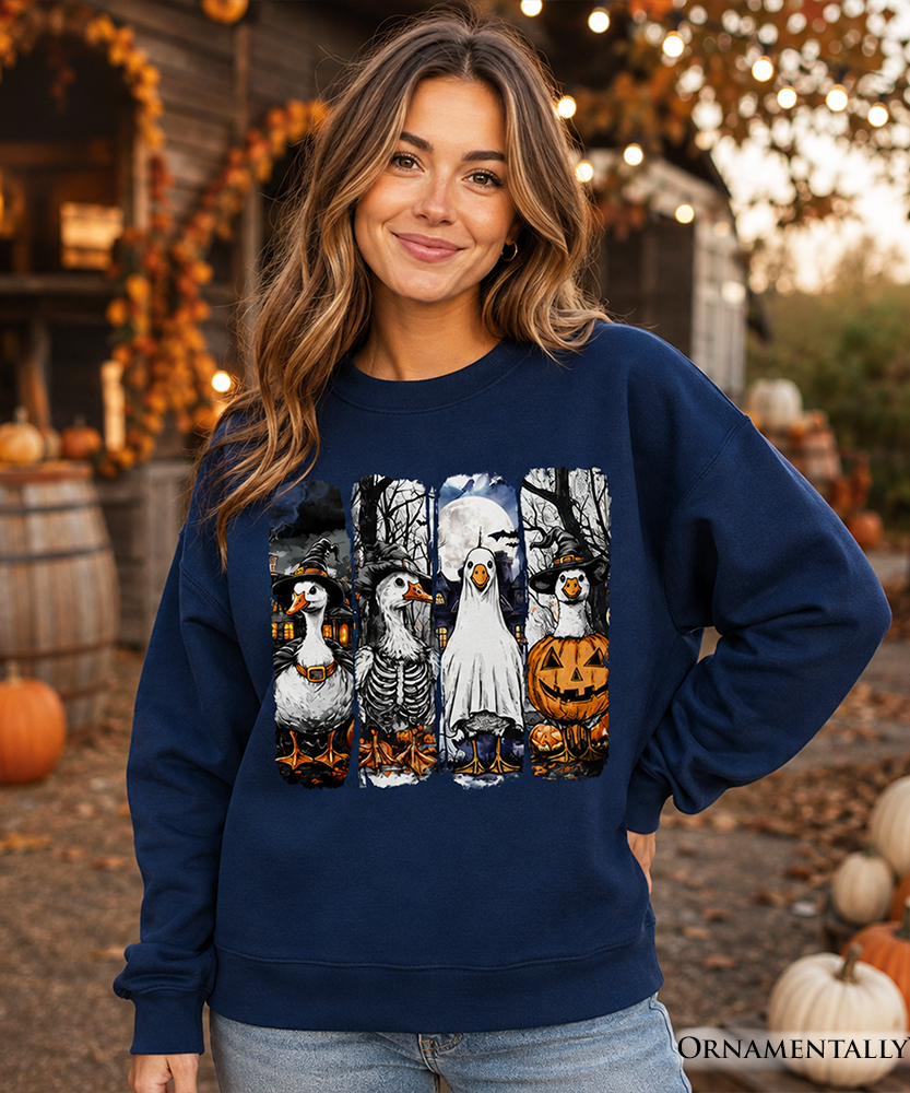Halloween Goose in Costume Sweatshirt, Spooky Fall Geese Sweater for Bird Enjoyers