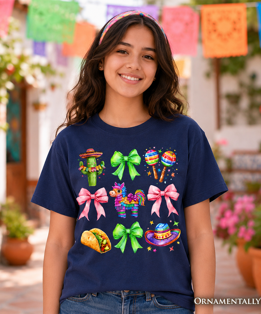 Kids Cinco De Mayo Coquette Bow T-Shirt, Mexican Fiesta Maracas Youth Tee - Grazingbelles