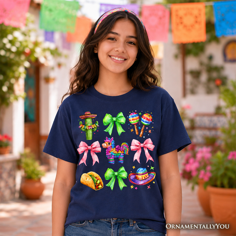 Kids Cinco De Mayo Coquette Bow T-Shirt, Mexican Fiesta Maracas Youth Tee - Grazingbelles