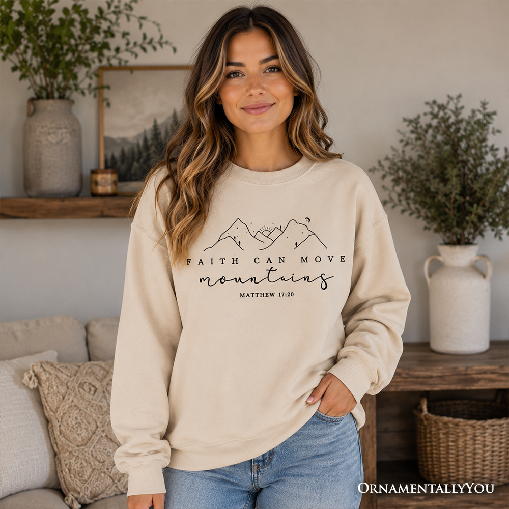 Faith Can Move Mountains Matthew 17:20 Christian Sweatshirt, Minimalist Mountain Religious Sweater - Grazingbelles