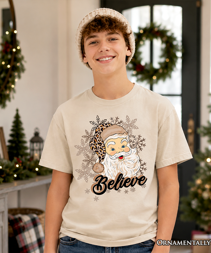 Kids Believe Santa Cheetah Leopard T-Shirt, Retro Christmas Youth Tee - Grazingbelles