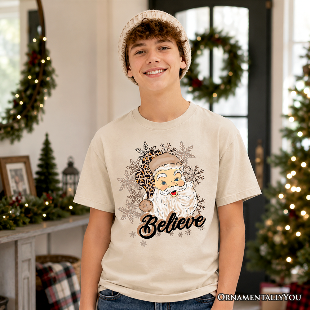 Kids Believe Santa Cheetah Leopard T-Shirt, Retro Christmas Youth Tee - Grazingbelles