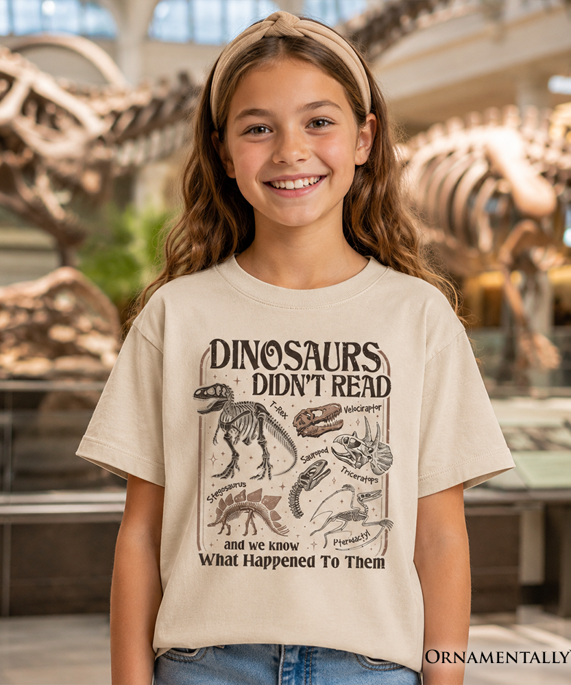 Kids Dinosaurs Didn't Read T-Shirt, Funny Youth Tee for Book Lovers - Grazingbelles
