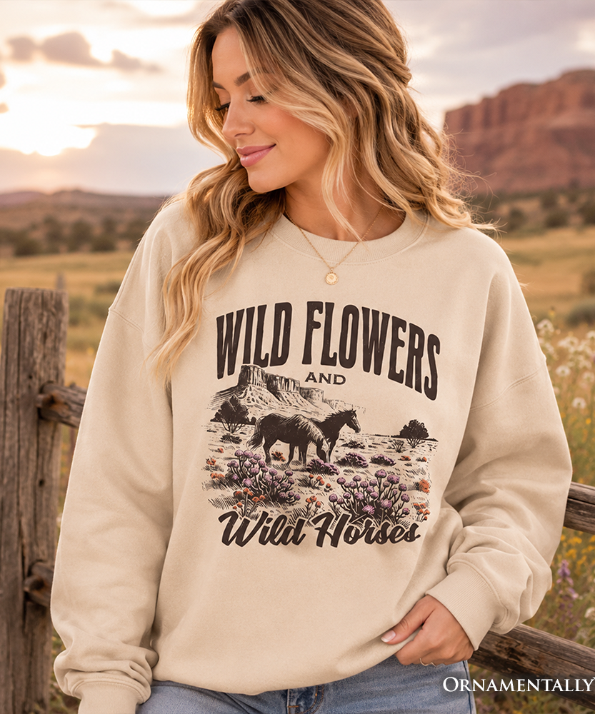 Wild Flowers and Wild Horses Sweatshirt, Retro Western Sweater for Free-Spirited Women
