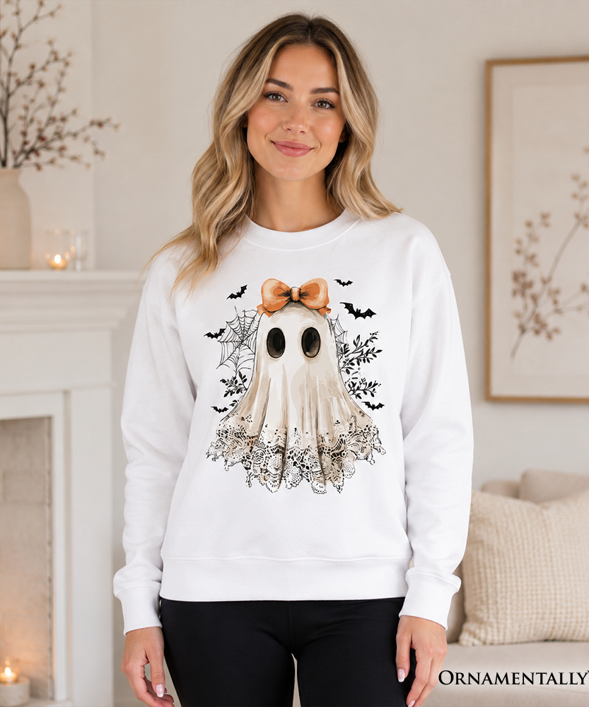 Coquette Ghost Sweatshirt, Cute Halloween Sweater for Girly Ghouls - Grazingbelles