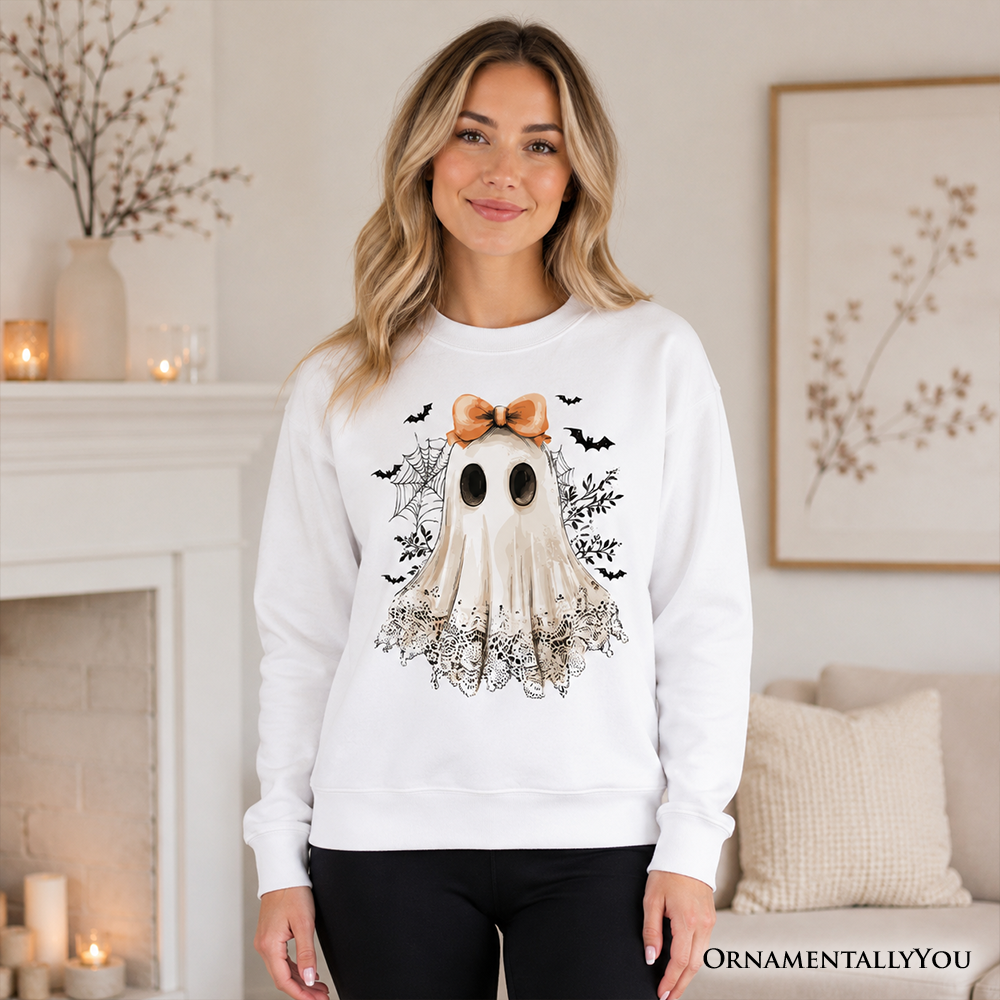 Coquette Ghost Sweatshirt, Cute Halloween Sweater for Girly Ghouls - Grazingbelles