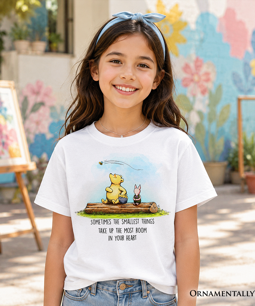 Kids Heartwarming Winnie-the-Pooh Quote T-Shirt, 1926 A.A. Milne Small Things Friendly Tee for Youth