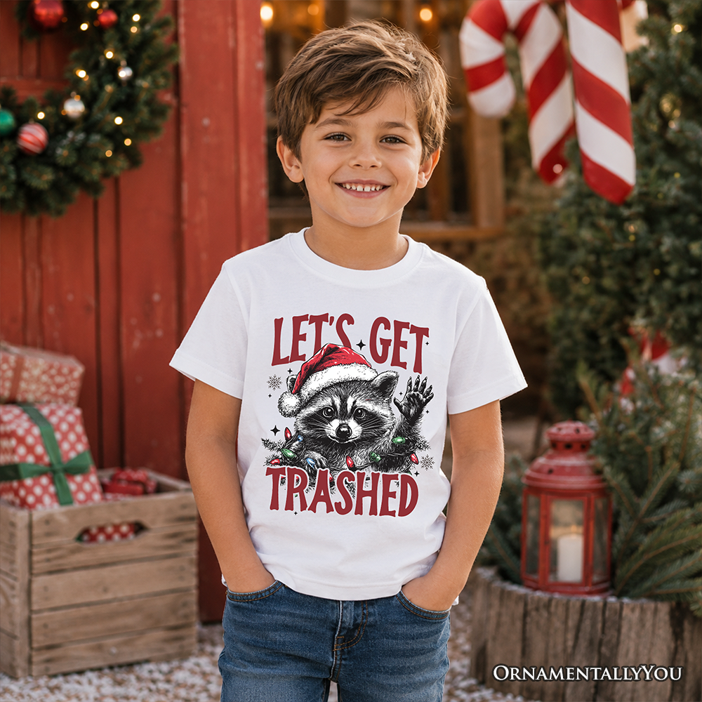 Kids Let's Get Trashed Christmas Raccoon T-Shirt, Funny Youth Tee - Grazingbelles