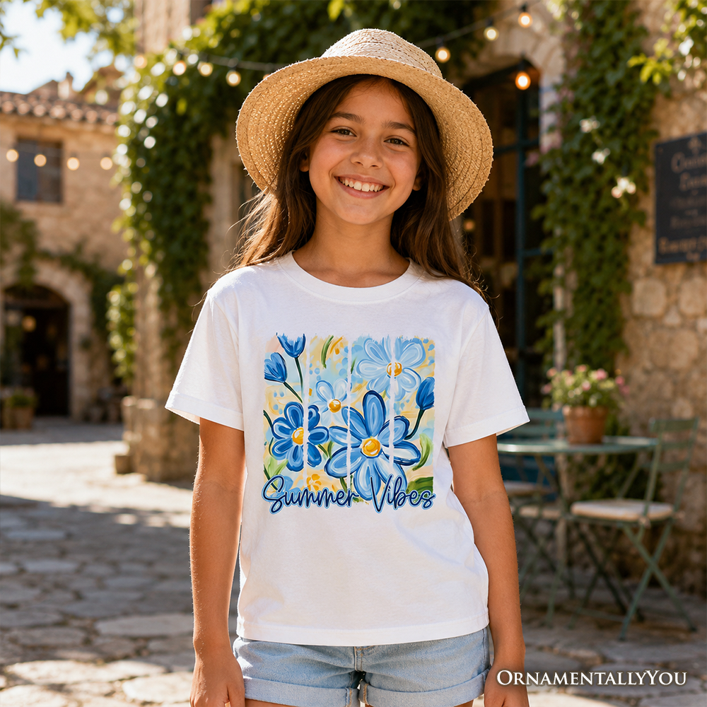 Kids Summer Vibes Brushstroke Flowers T-Shirt, Youth Aesthetic Tee - Grazingbelles