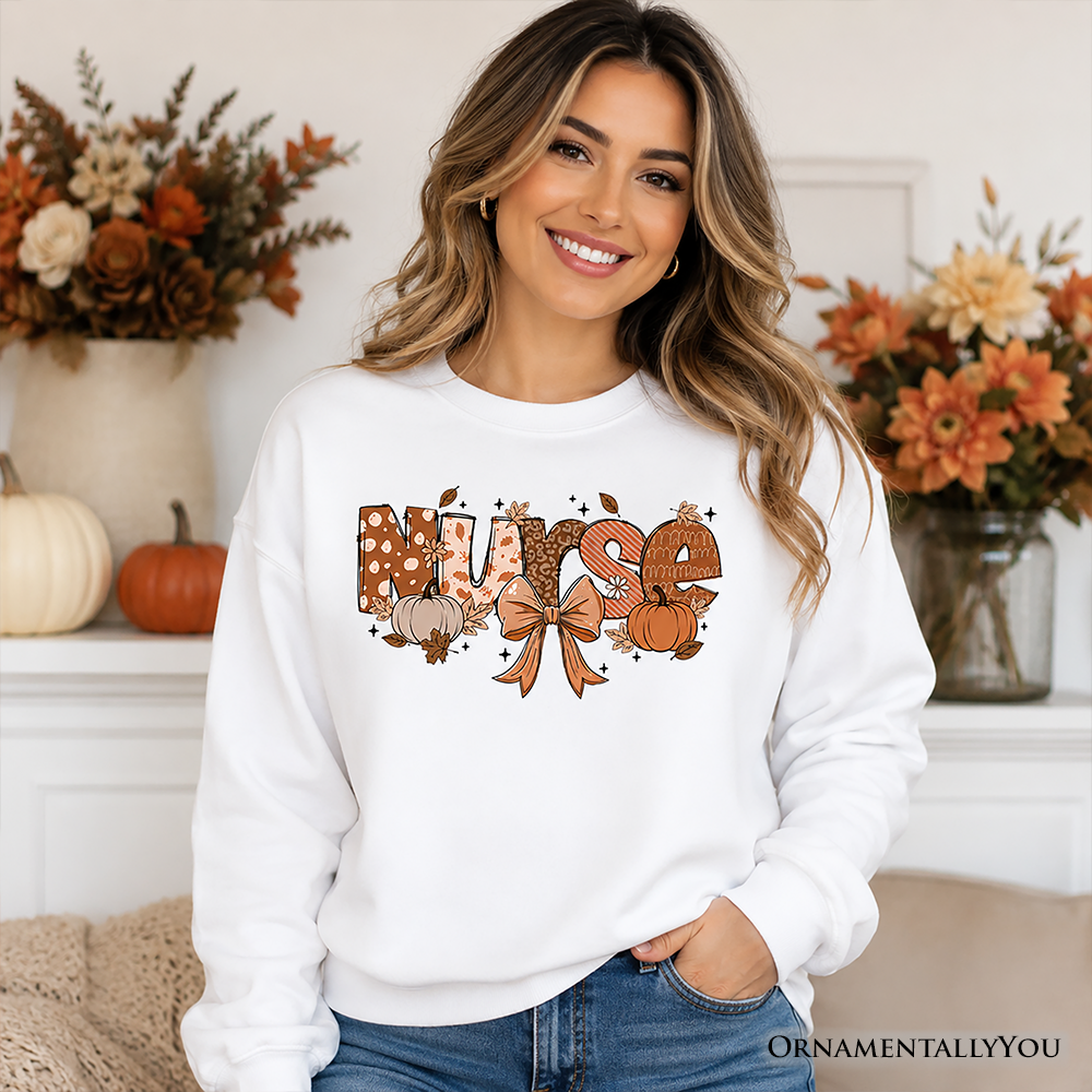 Nurse Coquette Autumn Sweatshirt, Cozy Fall Pumpkins Sweater for Healthcare Heroes - Grazingbelles