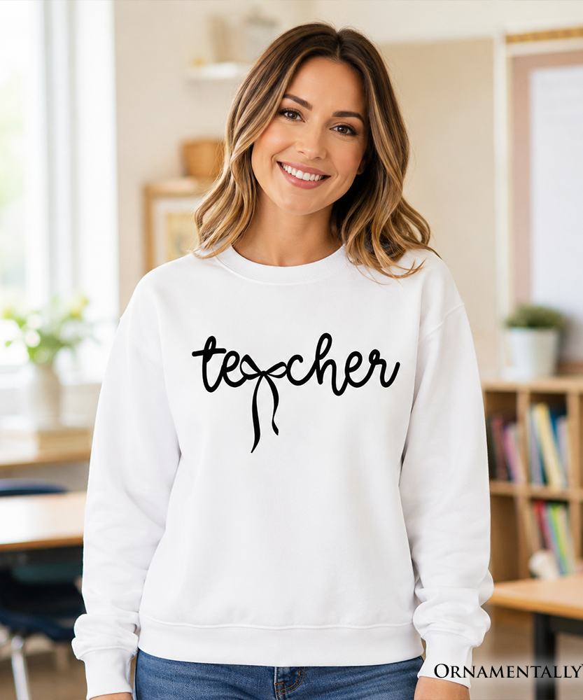 Teacher Coquette Bow Sweatshirt, Minimalist Back to School Sweater