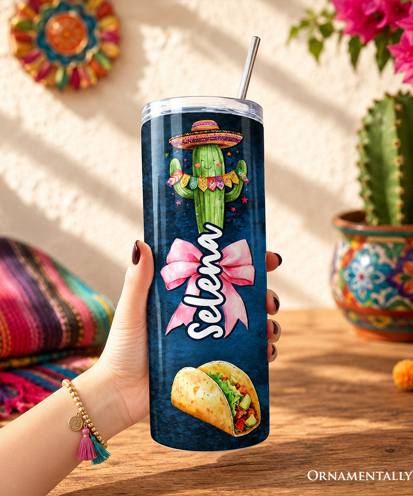 Cinco De Mayo Coquette Bow 20oz Personalized Tumbler With Lid and Stainless Steel Straw, Mexican Fiesta Maracas Gift Cup - Grazingbelles