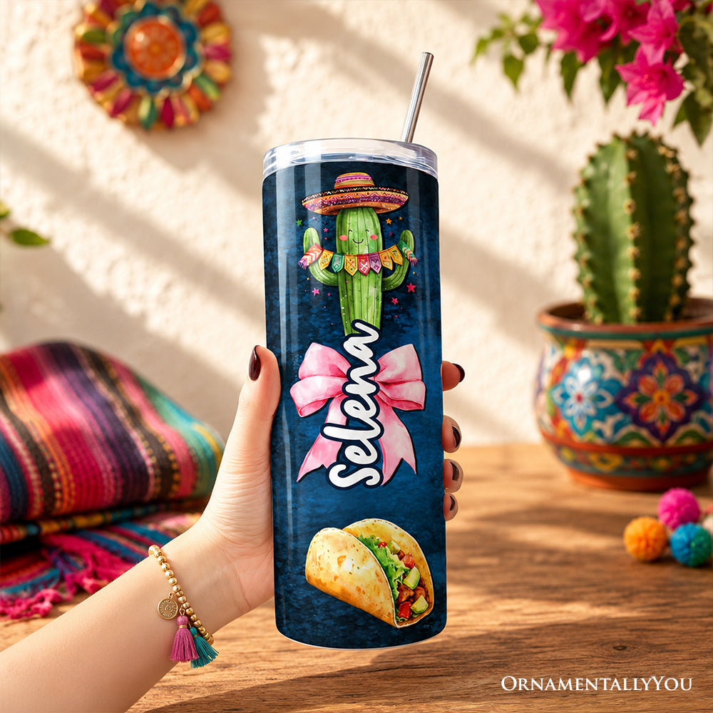 Cinco De Mayo Coquette Bow 20oz Personalized Tumbler With Lid and Stainless Steel Straw, Mexican Fiesta Maracas Gift Cup - Grazingbelles