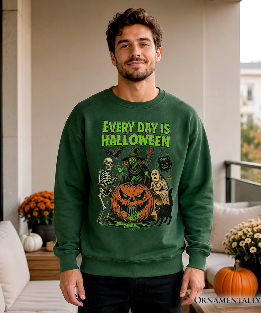Every Day Is Halloween Sweatshirt, Vintage Pumpkin Witch Spooky Sweater for Eternal Spook Enthusiasts - Grazingbelles