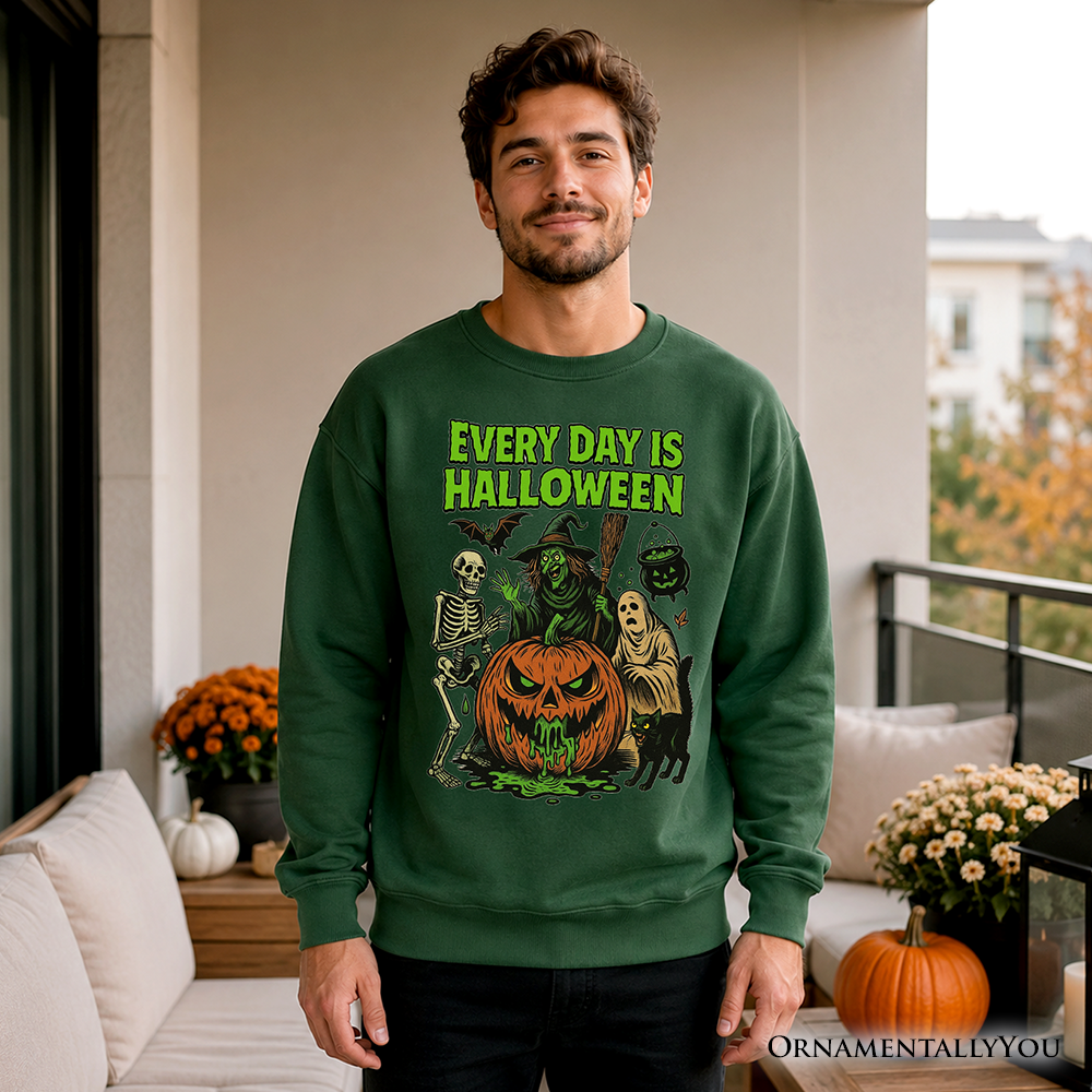 Every Day Is Halloween Sweatshirt, Vintage Pumpkin Witch Spooky Sweater for Eternal Spook Enthusiasts - Grazingbelles