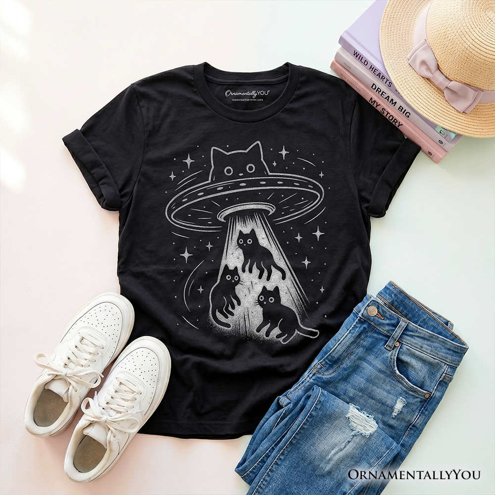 Kids Alien Cat Abduction T-Shirt, Funny Youth UFO Space Cats Cosmic Tee - Grazingbelles