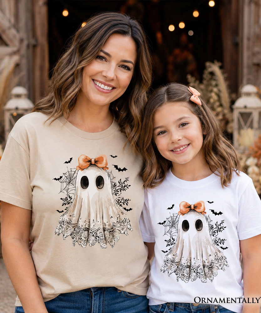 Kids Coquette Ghost T-Shirt, Cute Halloween Tee for Youth Girls