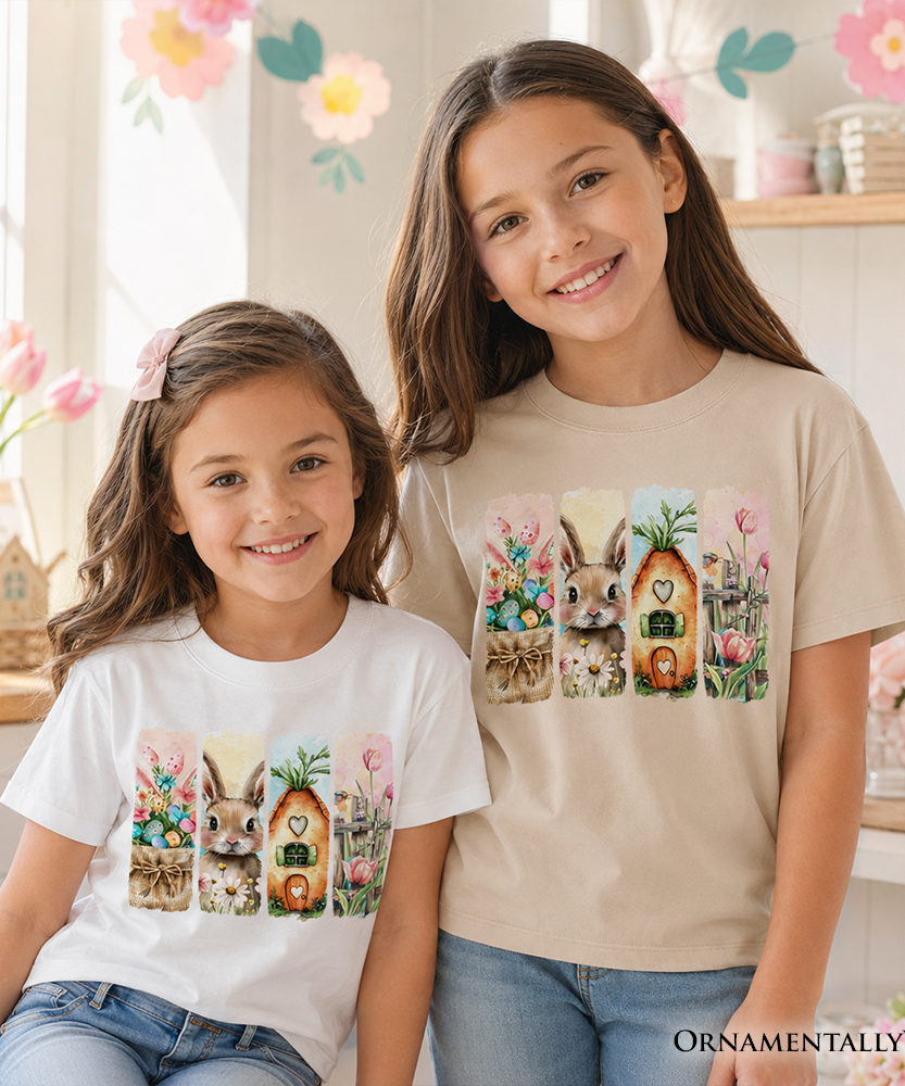 Kids Easter Bunny Floral Brushstroke T-Shirt, Spring Pastel Coquette Tee for Youth - Grazingbelles