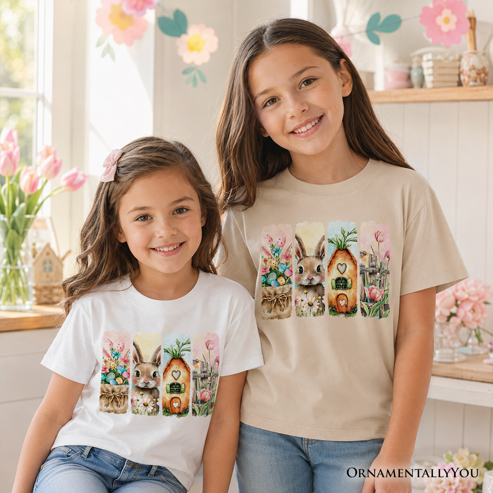 Kids Easter Bunny Floral Brushstroke T-Shirt, Spring Pastel Coquette Tee for Youth - Grazingbelles