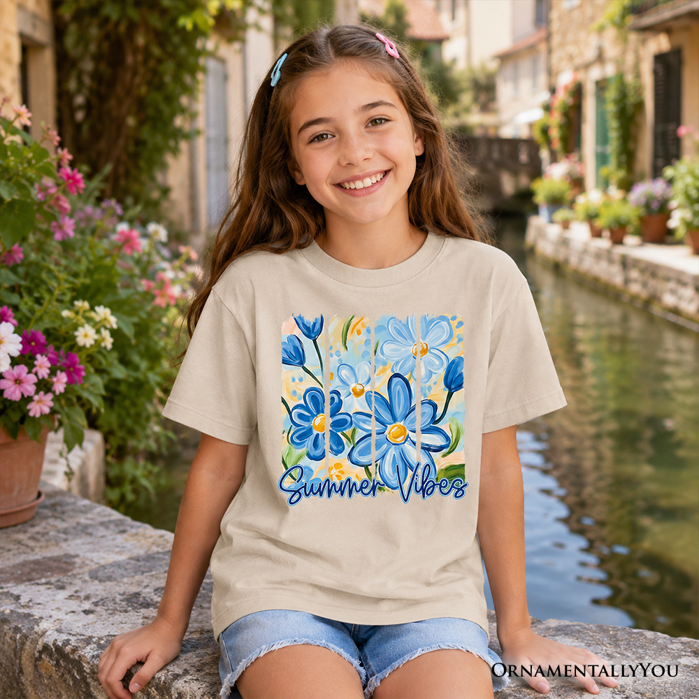Kids Summer Vibes Brushstroke Flowers T-Shirt, Youth Aesthetic Tee - Grazingbelles