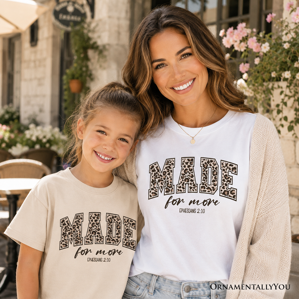 Made For More Kids Christian T-Shirt, Ephesians 2:10 Leopard Faith Bible Verse Easter Tee for Youth - Grazingbelles