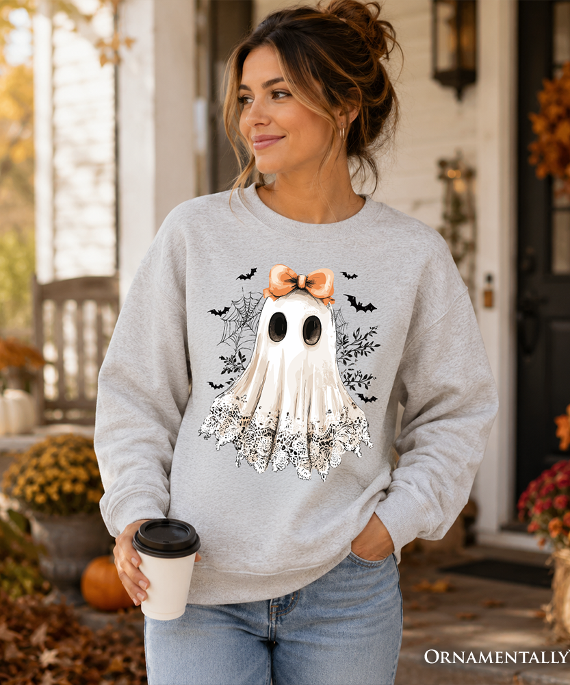 Coquette Ghost Sweatshirt, Cute Halloween Sweater for Girly Ghouls - Grazingbelles