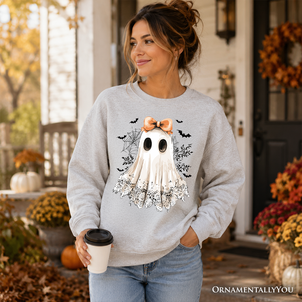 Coquette Ghost Sweatshirt, Cute Halloween Sweater for Girly Ghouls - Grazingbelles