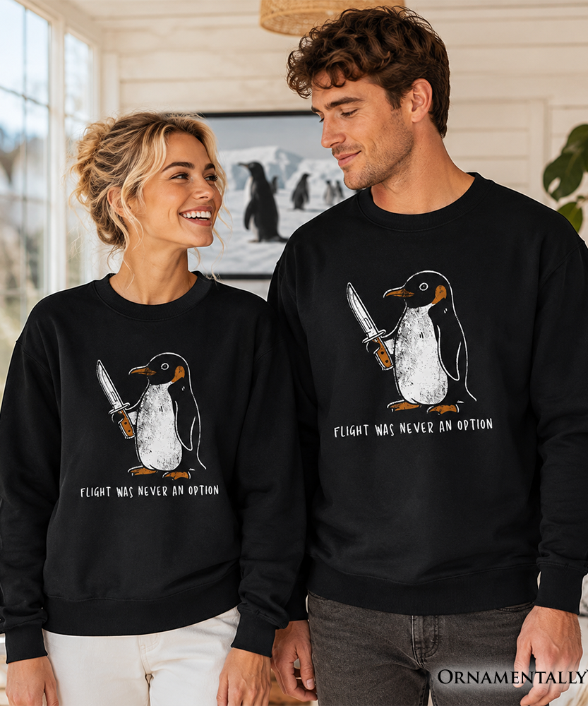 Flight Was Never an Option Penguin Sweatshirt, Funny Dark Humor Knife Sweater - Grazingbelles