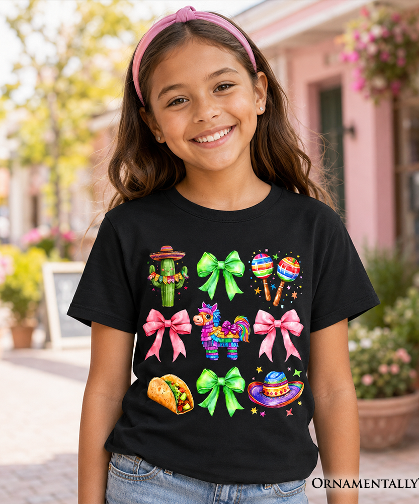 Kids Cinco De Mayo Coquette Bow T-Shirt, Mexican Fiesta Maracas Youth Tee - Grazingbelles