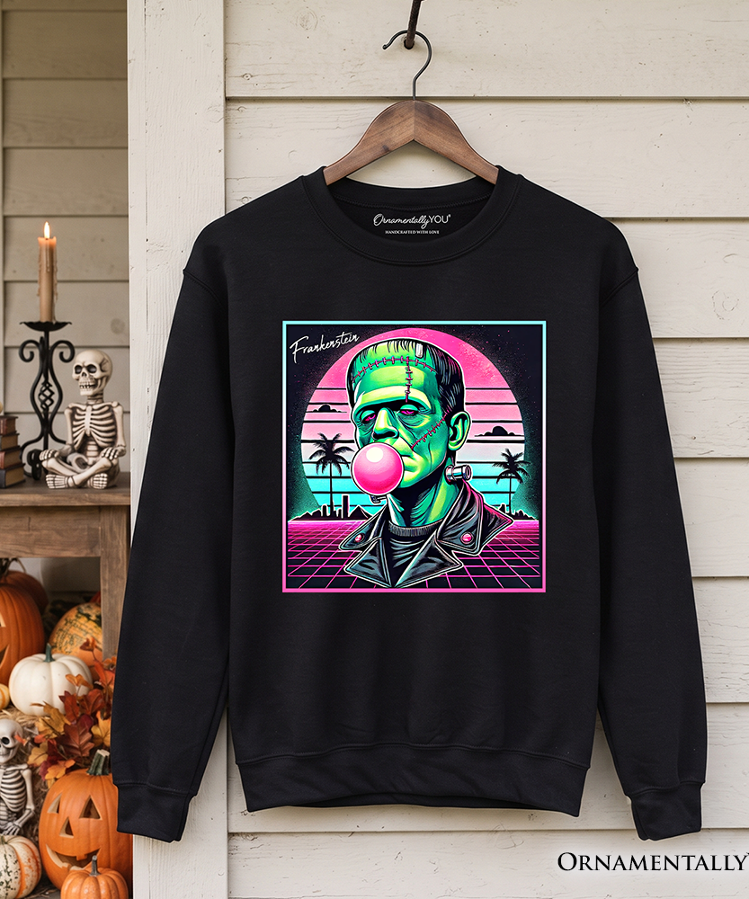 Vaperwave Frankenstein Retro Neon Horror Sweatshirt, Synthwave 80's Styled Classic Halloween Sweater - Grazingbelles