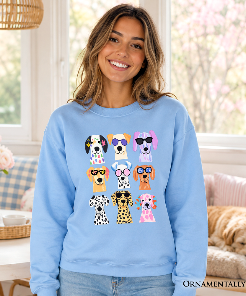 Colorful Dogs Sweatshirt, Animals Breeds Summer Sweater - Grazingbelles