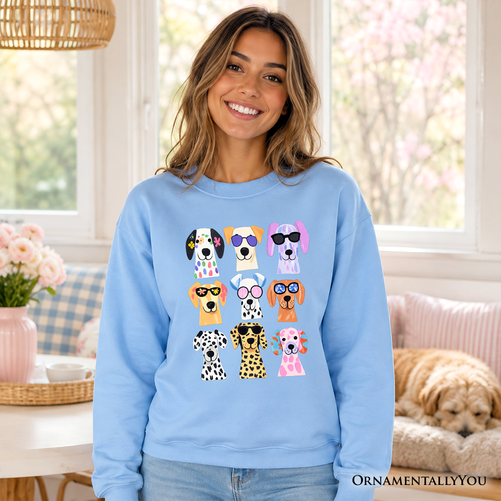 Colorful Dogs Sweatshirt, Animals Breeds Summer Sweater - Grazingbelles