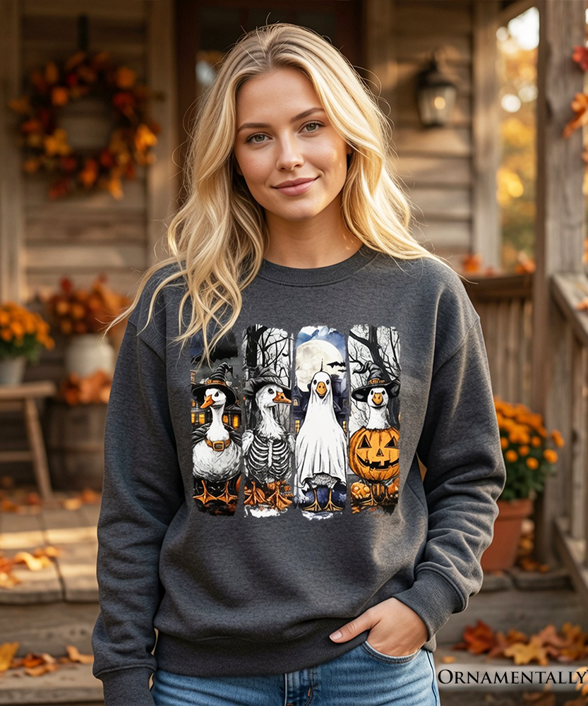 Halloween Goose in Costume Sweatshirt, Spooky Fall Geese Sweater for Bird Enjoyers