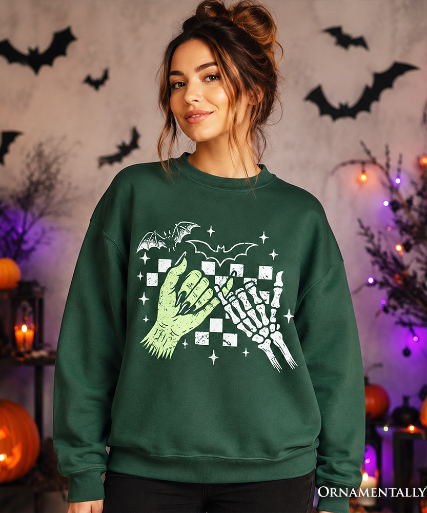 Monster Skeleton Pinky Promise Sweatshirt, Funny Spooky Halloween Sweater - Grazingbelles