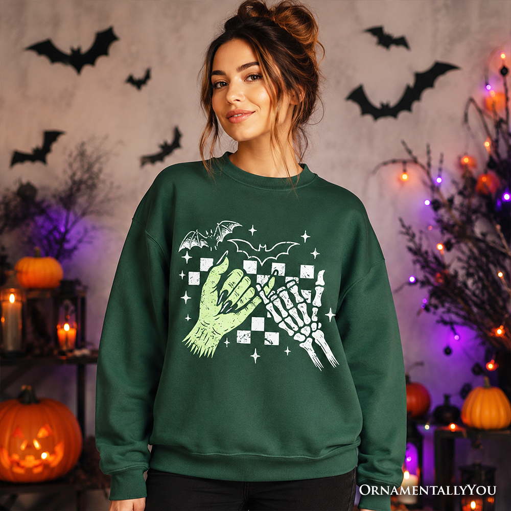 Monster Skeleton Pinky Promise Sweatshirt, Funny Spooky Halloween Sweater - Grazingbelles