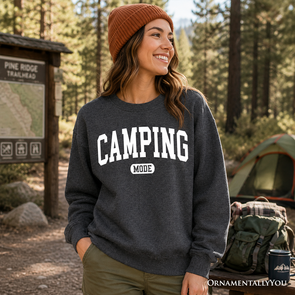 Camping Mode Varsity Sweatshirt, Minimalist Outdoors Sweater - Grazingbelles