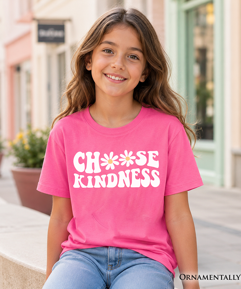 Choose Kindness Daisies Kids T-Shirt, Retro Groovy Positive Quote Tee for Youth - Grazingbelles