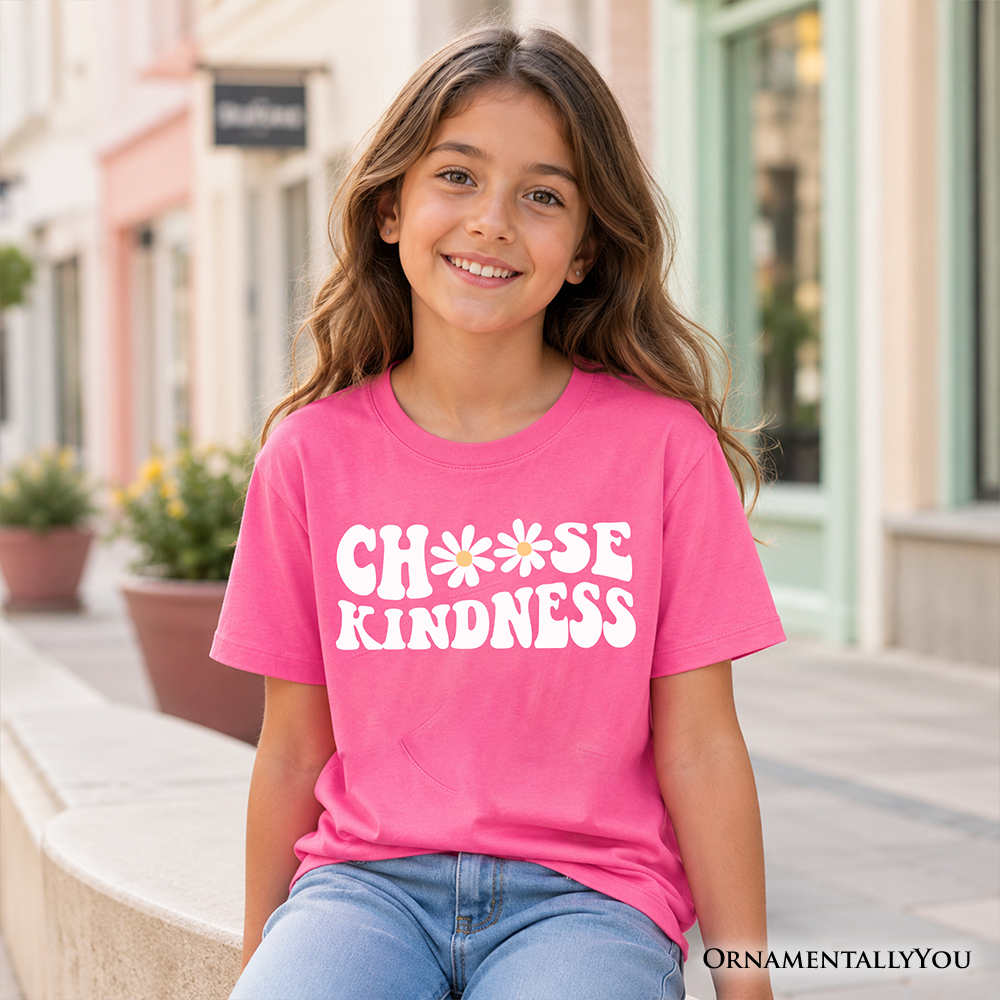 Choose Kindness Daisies Kids T-Shirt, Retro Groovy Positive Quote Tee for Youth - Grazingbelles